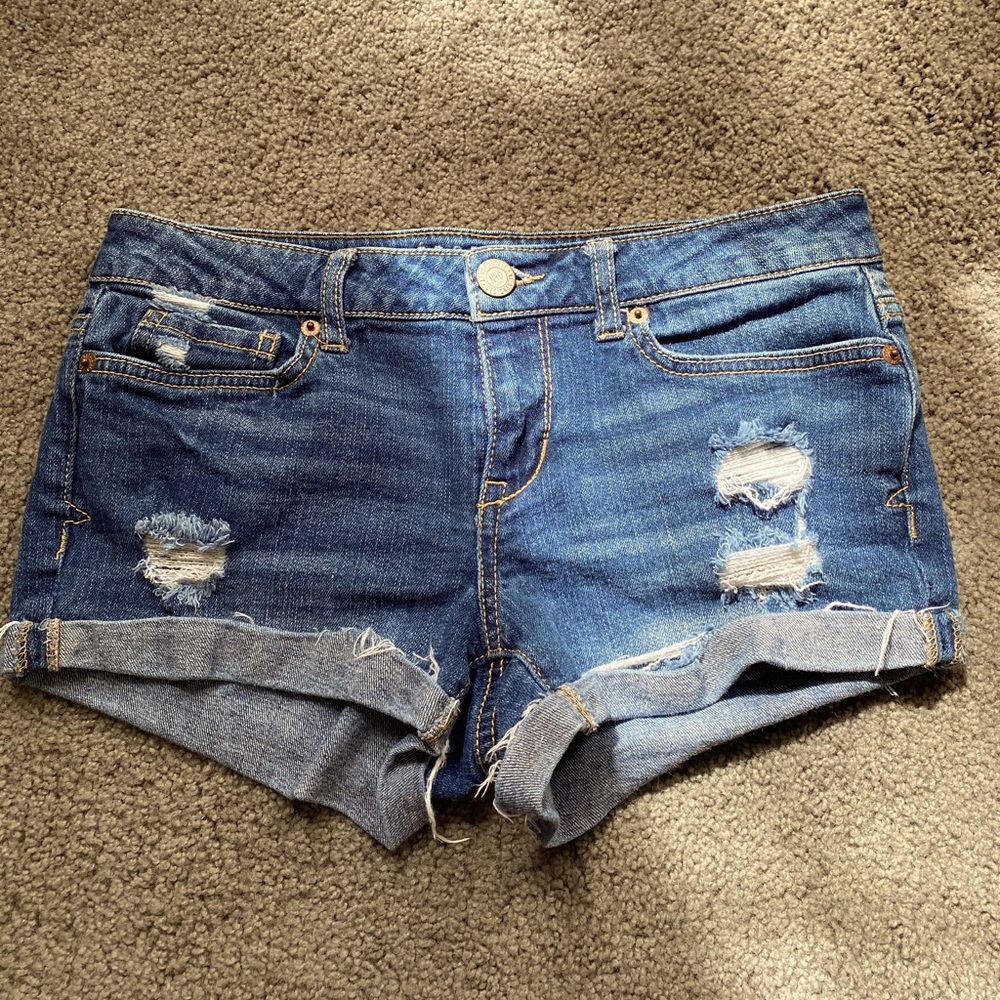 Low rise, dark blue Aeropostale jean shorts